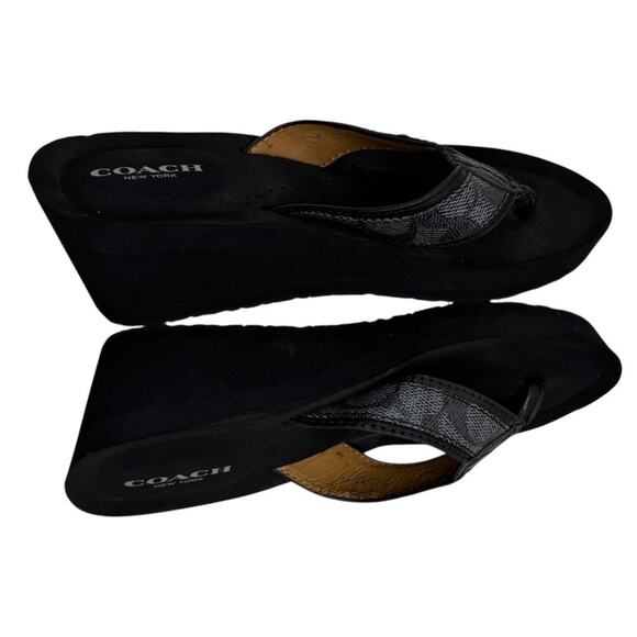 Coach Jolene Wedge Flip Flop Sandals Women’s Size 6B Black Platform Thong A9820 - Picture 6 of 10